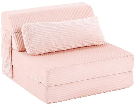 YOTATING Folding Sofa Bed with Pillow, Corduroy Convertible Sleeper Chair, Comfy Floor Futon Mattress Lounge Sofa for Adults, Fold Out Chair Bed for Living Room, Bedroom, Pink