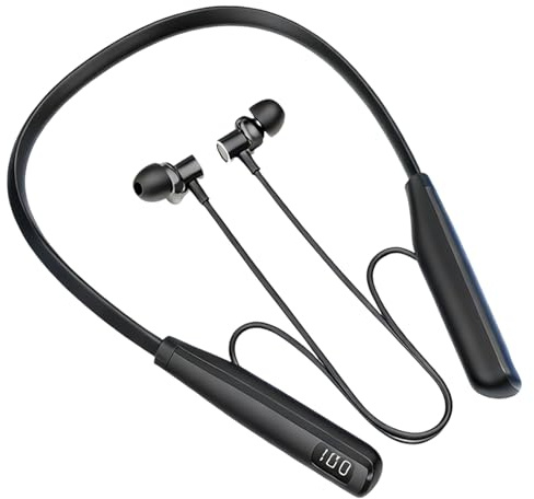 Neckband Headphones for Running Bluetooth 5.3 Playtime up to 100 Hours LED Battery Display Headphone in Ear, Ipx4 Bluetooth Earphones with Microphone Magnetic Headset with Noise Reduction (Black)