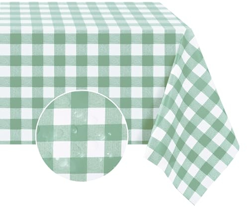 Romanstile Gingham Table Cloth waterproof PVC Table Cloth Green and White wipe clean,plastic table cloths rectangular Oil Cloth for Birthday Party Home Outdoor, Garden,Picnic,55x78 inch