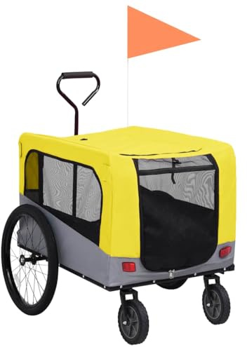 Nqyjm 2 in 1 Bicycle Trailer for Dogs and Buggies Yellow and Grey for Dogs, Cats