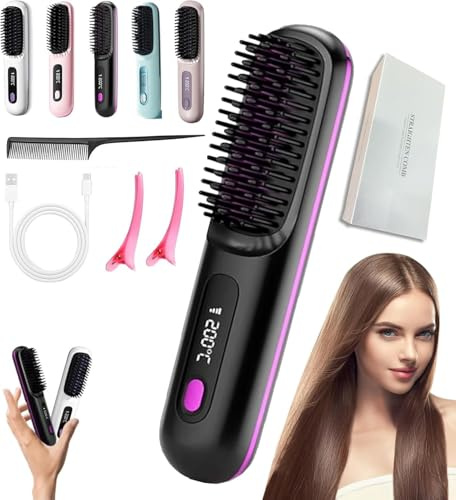 2026 New Styling Brush for Short Hair, Go Brush Pro - Wireless Straightening Brush - Portable & Rechargeable Styling Brush for Travel and Daily Use, Hair-Gentle & Durable Design (Black)