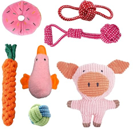 LUDHEP Set 7 Giocattoli per Cani, Peluche con Suono, Corda da Masticare, per Pulizia Denti e Divertimento, Accessori per Animali Domestici di Tutte le Taglie, Allevia Lo Stress e la Noia