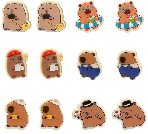 Capybara Borrador, 12 Piezas 4,7 x 4,5 cm Borradores Capybara Lindo, Kawaii Cartoon Goma de Goma Borrador de Lápices Suministros Escolares Oficina, Recompensas de Tareas y Clase