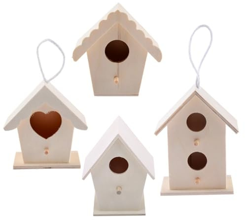 Xdyyjrasa Kit de Casas para pájaros DIY, 4 Uds., casita para pájaros de Madera sin terminar en Forma de corazón para Pintar, artesanía de Madera Natural para niños y Adultos, jardín