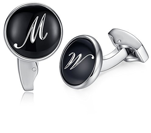 Honey Bear Briefe Initialen Buchstabe manschettenknöpfe Herren Edelstahl Hochzeit Cufflinks Manschettenknopf Schwarz (M)