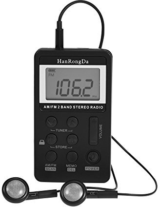 Radio FM digital, mini AM/FM 2 bandas estéreo de bolsillo receptor de radio con pantalla LCD y auriculares batería recargable de 500 mA sonido estéreo premium.