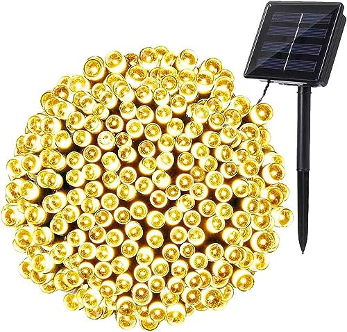 BrizLabs Guirnalda Luces Exterior Solares, 22M 200 LED Cadena de Luz Solar, Resistente Al Agua 8 Modos Luces Solares Interior con Memoria Decoración Para Jardines, Patio, Dormitorio (Blanco Cálido)