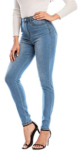 ECUPPER Womens Jeans High Waist Skinny Fit Stretch Jeans Denim Trousers with Pockets Light Blue M