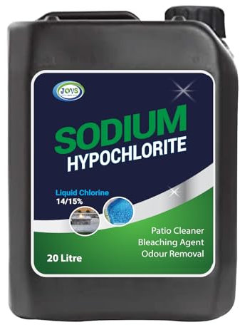 JOVS Sodium Hypochlorite 20 L - High Strength (14-15%) Brick, Driveway & Patio Cleaner - Stain Removal | Bleaching Agent | Odour Removal.