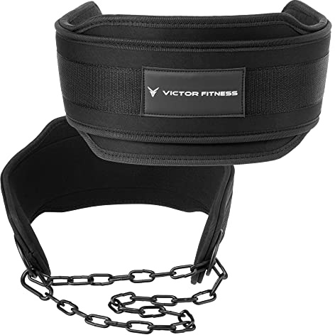 Victor Fitness Neoprene Double Layer 15mm Thick Universal Dip Belt with Heavy-Duty Steel Chain for Men and Women made