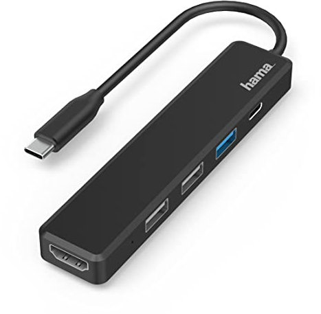 HAMA | Hub USB Tipo USB-C (1/3 Puertos USB A, 1 Puerto USB Tipo C, 1 Puerto HDMI, Ultra HD 4K) Color Negro