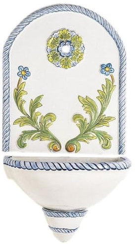 Casa Padrino Luxus Jugendstil Wandbrunnen Weiß/Mehrfarbig 50 x H. 97 cm - Handgefertigter & handbemalter Keramik Brunnen - Barock & Jugendstil Garten Deko Accessoires