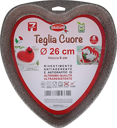 Graziano, Stampo Cuore per Crostata, Realizzato in Alluminio e Dotato di 7 Strati di Rivestimento Antiaderente e Antigraffio, Ideale per Realizzare Crostate Dolci e Salate, PFOA Free, ø 26 cm