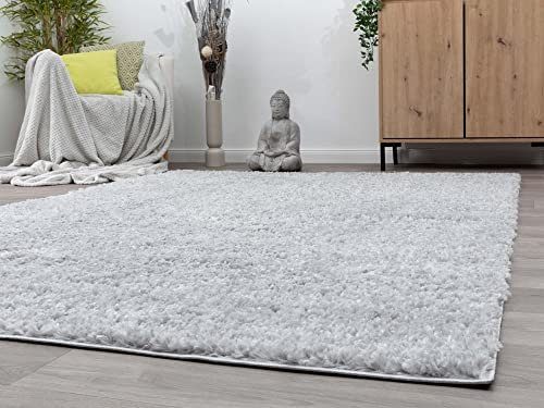 Steffensmeier Hochflor Teppich Vaasa | Shaggy Langflor Teppich | Wohnzimmer, Schlafzimmer, Silber, Größe: 200x240 cm