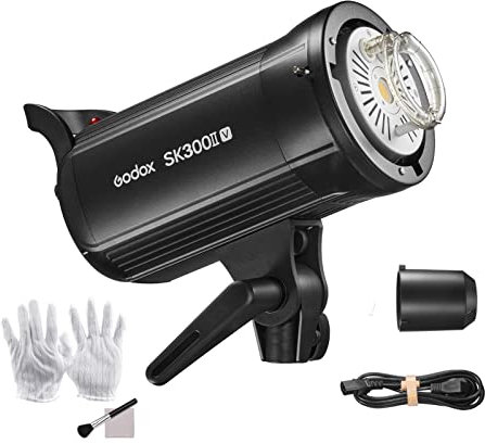 Godox SK300II-V - Luz de flash de estudio de 300 W de potencia GN58 5600±200 K, luz estroboscópica integrada de 2.4 G, sistema inalámbrico X con lámpara de modelado LED para retratos de boda,