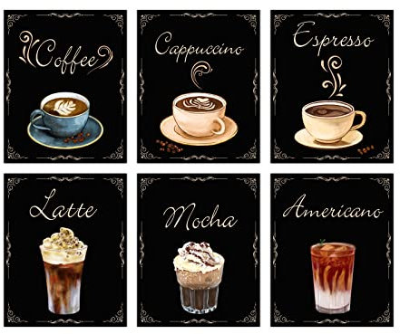 SUPERDANT 6 PCS Coffee Wall Art Pictures Macha Canvas Prints Unframed Retro Cafe Wall Decor Kitchen Artwork for Kitchen Home Cafe Restaurant Vintage Decor No Frame