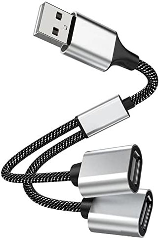 iJiGui Divisor USB, cable USB Y, USB A macho a 2 puertos hembra, adaptador divisor de doble enchufe, soporta carga y transferencia de datos para portátil/Mac