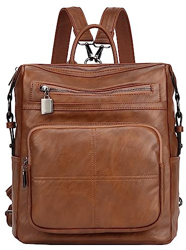 VASCHY Backpack Women, Convertible Fashion Backpack Vegan Leather Shoulder Bags Rucksack Handbags for Ladies/Work/Travel/College,Brown