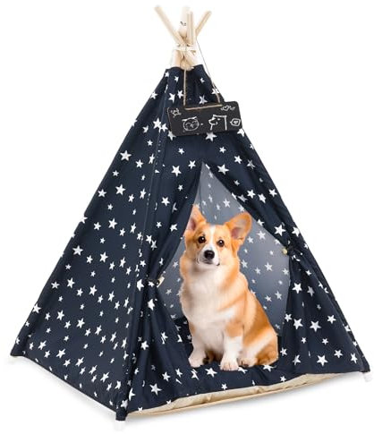 Pet Tipi Hund & Katze Bett Große Hundezelte & Haustier mit Kissen Spielhäuser mit Abnehmbar Waschbar Dickes Kissen Tafel Einfache Montage