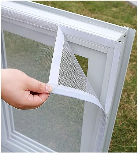 DIY Self-Adhesive Window Net, No-Drill Fly Screens for Windows, Window Fly Screen Keep the Air Circulating, Window Mesh for Cats, Easy to Install ( Color : White mesh White Frame , Size : 80x120cm )