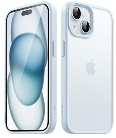 JETech Matt Hülle für iPhone 15 6,1 Zoll, Stoßfest Militärstandard FallSchutz Handyhülle, Mattierte Durchscheinende Rückseite Schutzhülle, Anti-Fingerabdruck (Blau)
