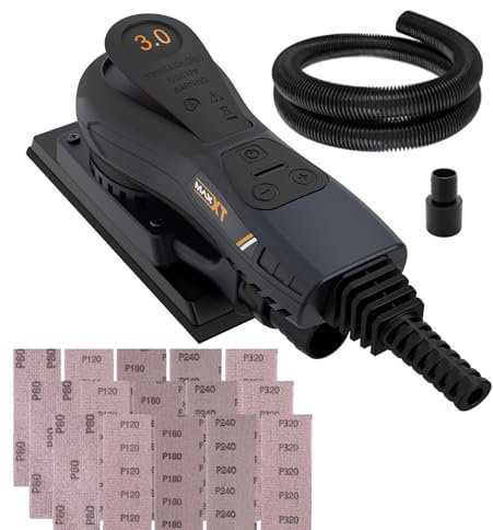 Elettrica Levigatrice Orbitale 350W, MAXXT Levigatrice Orbitale Senza Spazzole 3mm 4000-10000 RPM, Sheet Sander per Legno Levigatrice(Includere 15 Pezzi di Carta Vetrata)