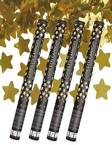 Max. Storlek (80 cm) partykanon, partypopper streamer®bilsmycken (4 stycken, gyllene stjärnor)