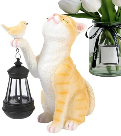 Ornements de jardin en forme de chat – Accessoires de jardin pour chat – Lampe solaire d'extérieur – Lanterne en forme de chat – Figurines d'animaux étanches – Art déco pour terrasse, maison, cour