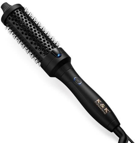 K&K Thermal Brush, Blowout Boost Ionic Round Heated Hot Brush, to Make Hair Smoother & Shinier, Easy to Use, Not for Blow Drying, 38mm Barrel,Dual Voltage, UK Plug, Jet Black