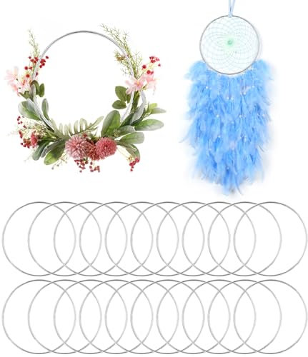 Ixydor 20 Anelli in Metallo per Artigianato, 10 cm Cerchio Floreale, Ghirlanda Nuziale, Macramé per Acchiappasogni, Artigianato Floreale, Argentato
