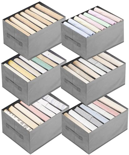 6 Stück Schrank Organizer Ordnungssystem, Kleiderschrank Stapelbar, 7 Staufächer Schubladen Organizer Hosen Organizer für Kleiderschrank Kleidung Kleider Aufbewahrungsbox Ordnungsboxen mit Griff