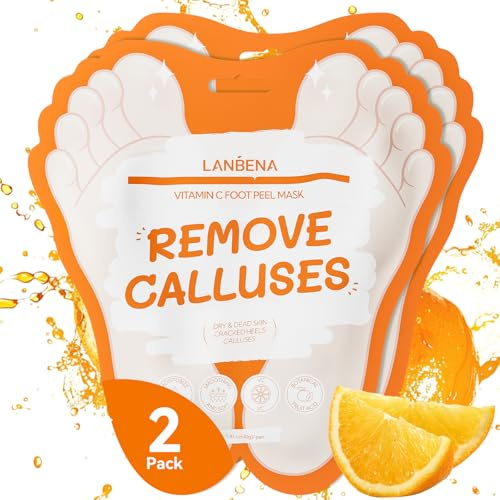 LANBENA Vitamin C Foot Peeling Mask, Foot Mask for Dry Cracked Feet, Exfoliator Peel Off Calluses Dead Skin Callus Remover, Repair Rough Heels & Get a Baby Soft Feet for Men and Women(2 Pairs)