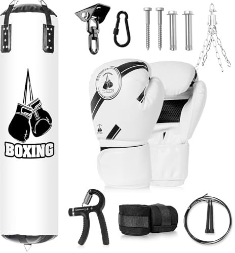 Hängender Boxsack für Erwachsene, 1,2 m PU Schwerer Boxsack Set mit 340.2 g Handschuhen, Schwerer Tasche für Boxen MMA Muay Thai Karate Kickboxen, Home Gym Training (ungefüllt)