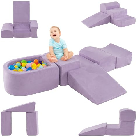 DREAMADE Parcours de motricité Bébé 5PCS avec Housse Lavable, Blocs de Construction avec Piscine à Balles, Module Motricité pour Enfant 3+ Ans, sans Balles (Violet)