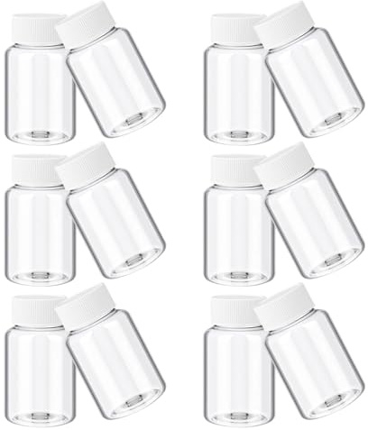YSDINK Lot de 12 flacons vides en plastique de qualité supérieure - Récipients réutilisables en plastique avec bouchon pour voyage et maison - Pour poudres et liquides - Transparent - 30 ml