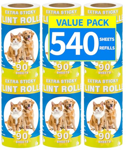Lint Rollers Refills for Pet Hair Extra Sticky 540 Sheets Portable Pet Lint Remover for Clothes, Furniture, Carpet, Dog and Cat Hair Removal