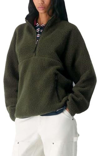 Aimiray Fleece Pullover Women Long Sleeve Half Zip Sherpa Jacket Warm Trendy Teddy Fall Sweatshirts with Side Pockets(Armygreen-S)