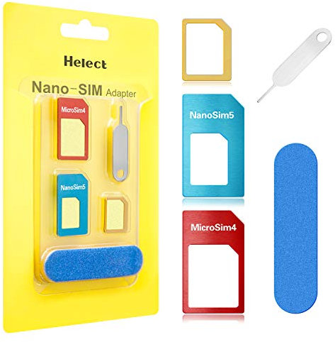 Helect Adaptador de Tarjeta SIM, 5-en-1 Nano para Adaptador de Tarjeta SIM Nano y Micro SIM Kit de Tarjeta Convertidor con Herramientas Polaco Chip y Expulsar Aguja