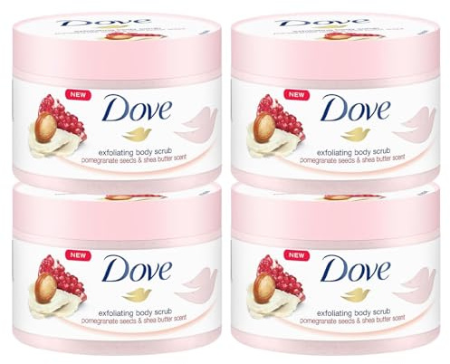 Dove Exfoliating Shower Scrub with Pomegranate Seeds & Shea Butter 225 ml (Pack of 4)
