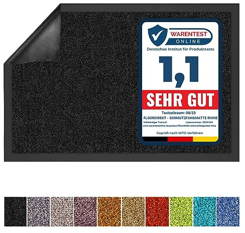 Floordirekt Schmutzfangmatte Rhine - waschbare & leistungsstarke Fußmatte - Sauberlaufmatte mit Rutschfester Rückseite - Türmatte für den Eingangsbereich (Schwarz, 60 cm x 90 cm)