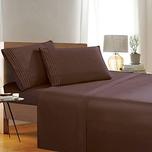 1500 Thread Count Wrinkle & Fade Resistant Egyptian Quality 4-Piece Bed Sheet Set Ultra Soft Luxurious Set includes Flat Sheet, Fitted Sheet and 2 Pillowcases, Full Size, Espresso Brown
