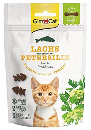 GimCat Soft Snacks Lachs mit Petersilie - Weiches und proteinreiches Katzenleckerli ohne Zuckerzusatz - 1 Beutel (1 x 60 g)