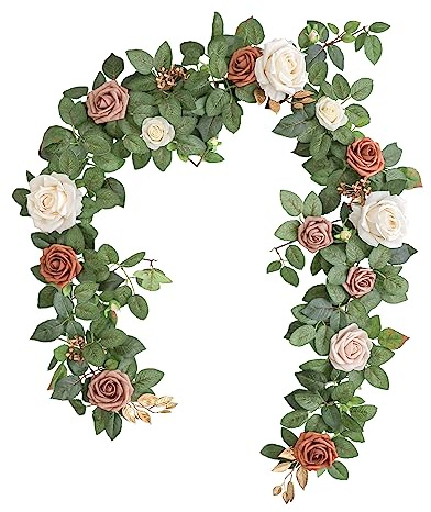 Lookein 5FT Artificial Rose Flower Garland for Table Centerpieces Backdrop Arch Flowers Decorations Wedding Ceremony Reception Table Decor, Terracotta