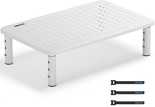BONTEC Adjustable Monitor Riser Stand with 3 Height Levels, Ergonomic Metal Monitor Stand for Computer, Laptop, Printer, Mesh Surface for Better Airflow, up to 20KG, Cable Ties Included (White)