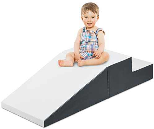 COSTWAY 2PCS Parcours Motricité Bébé en Mousse avec Housse Amovible en PU, Module Motricité Bébé avec Marche & Toboggan, Jouets Éducatifs pour Ramper Grimper pour Enfant d'Âge Préscolaire