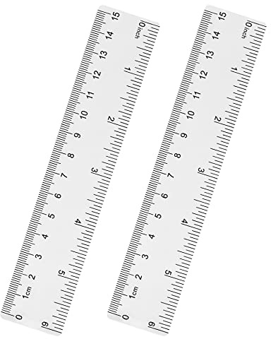 Unjoo Clear Plastic Ruler 6 Inch Straight Rulers, Shatterproof Ruler with Inches and Centimeters for School Classroom, Home, or Office (2pcs)