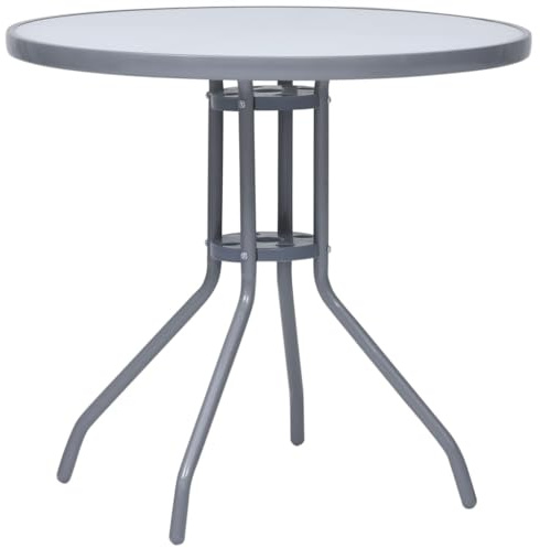 vidaXL Mesa de Jardín Comedor Cocina Patio Terraza Balcón Muebles Mobiliario Soporte Exterior Duradera Acero y Vidrio Gris Claro 80 cm