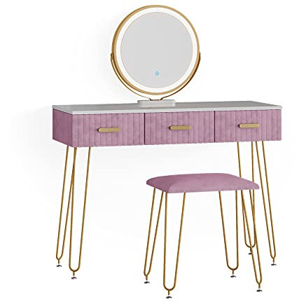 Vicco Schminktisch Layla, Rosa/Weiß, 100 cm mit LED Beleuchtung und Hocker