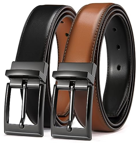 CHAOREN Ceinture Homme Cuir, 1 Ceinture Noir/Marron - 2 Couleurs Dans Une Seule, Homme Réversible avec Boucle Pivotante 32mm pour Costume et Business