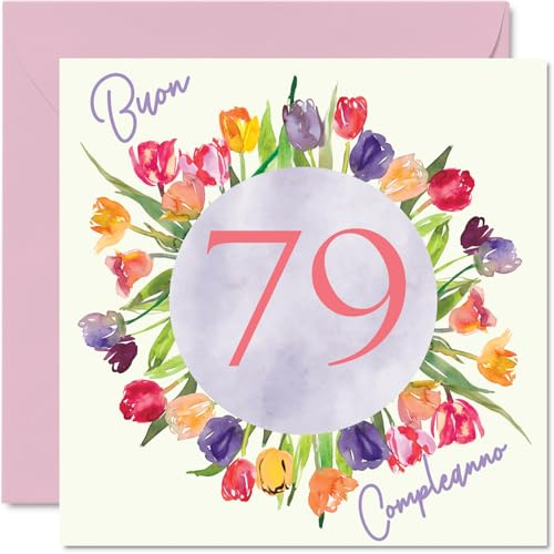 Stuff4 gratulationskort till 79-årsdagen för kvinnor – akvarell-tulpan-blombukett – grattiskort till 79-årsdagen fru, mor, farfar, mormor, 145 mm, 79-årsdag